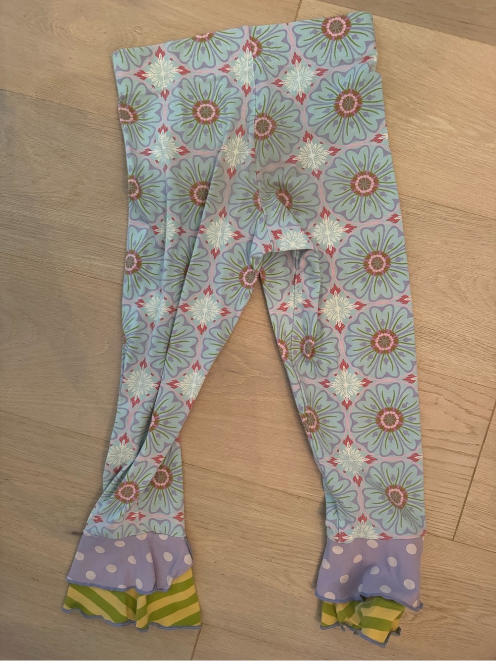 Matilda Jane Girls Floral Ruffle Leggings - Blue, Green & Pink